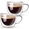 Hlukana Double Walled Glass Coffee Mugs Set of 2, 8 oz Insulated Coffee Mugs with Handle, Clear Coffee Mugs for Cappuccino, Latte, Americano, Tea Bag, Beverage Glasses Heat Resistant Coffee Cups