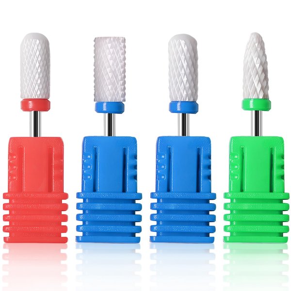 4 Pcs Ceramic Nail Drill Bits Set, 2.35mm (3/32'') Professional Acrylic Nail File Drill Bit for Manicure Pedicure Cuticle Gel Nail Polishing