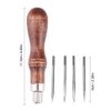 Fdit 4 in 1 Wooden Handle Leather Craft Sewing Kit Diamond Awl DIY Hole Punch Tool for Leather Sewing Hand Stitching