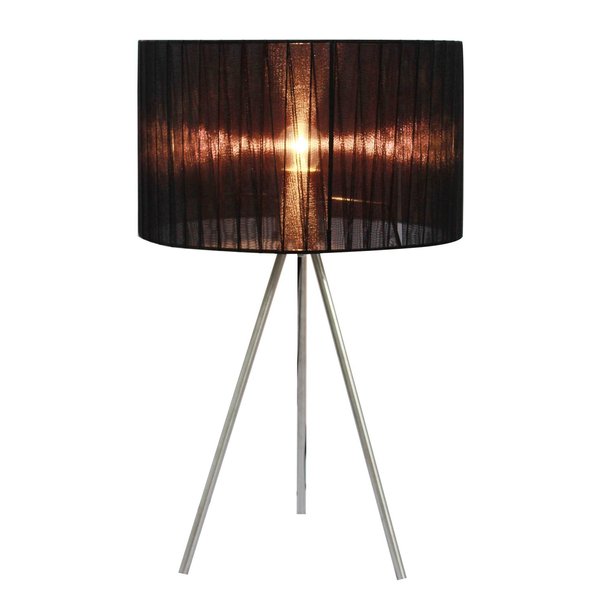 Simple Designs LT2006-BLK Brushed Nickel Tripod Table Lamp with Pleated Silk Sheer Shade, Black