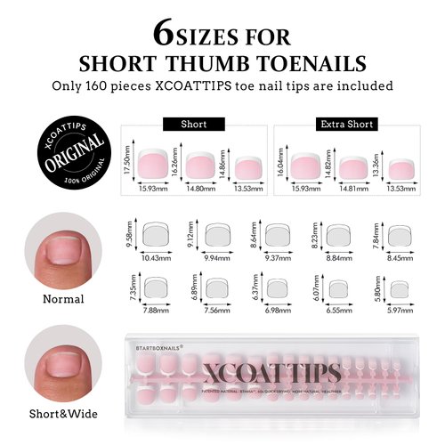 btartboxnails XCOATTIPS Toe Nail Tips - Short French Tip Press On Toenails, 160Pcs Pink Soft Gel Toe Nail Tips, Soak Off Fake Toe Nail Extensions