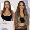 Full Shine Weft Hair Extensions Human Hair Balayage Hair Extensions Real Human Hair For Women Color Medium Brown To Honey Blonde Mix Medium Brown Human Hair Weft Extensions For Women 105G 18 Inch