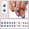 ROFIBUT 4th of July Press on Nails Short Square Fake Nails Glossy Red Blue French Independence Day Full Cover False Nails with white Stars Designs Reusable Glitter Glue on Nails for Woman Girls 24Pcs