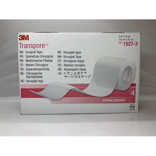 3M™ Transpore™ Surgical Tape 1527-3, 3 inch x 10 yard (7,6cm x 9,1m), 4 rolls/box