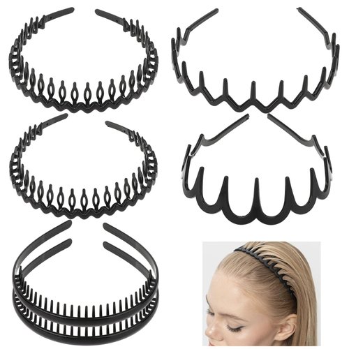 WY LIGHTING LEVEL 6Pcs Fashion No Slip Effortless Plastic Headbands with Teeth Comb Black Skinny Hair Bands Outdoor Sports Headbands Unisex Simple Hair Accessories for Women Men Teen Girls