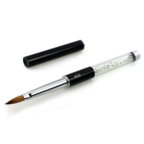 NMKL Oval Kolinsky Sable Hair Acrylic Nail Brush Clear Rhinestones Handle Nail Art Tool (Size 10)