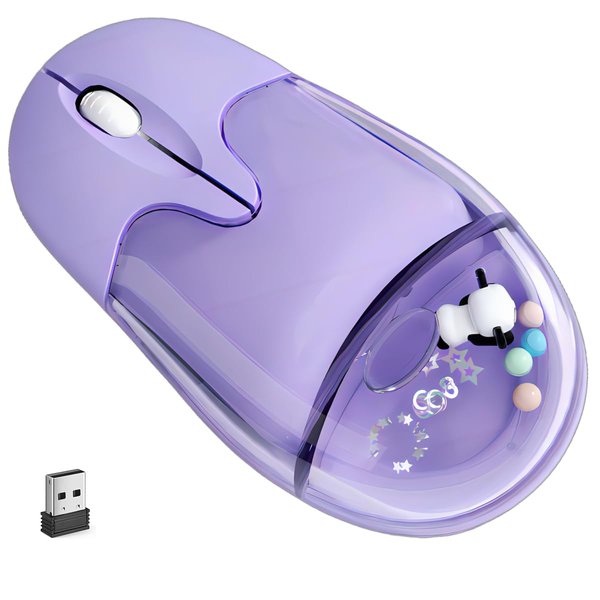 Wireless Mouse Bluetooth Aqua Water Mice,Aesthetic Cute Clear Purple Silent RGB Light USB Retro Mice for PC Laptop Computer MacBook Kids Girl Women Men Gift with Liquid Water Section & Floater Animal