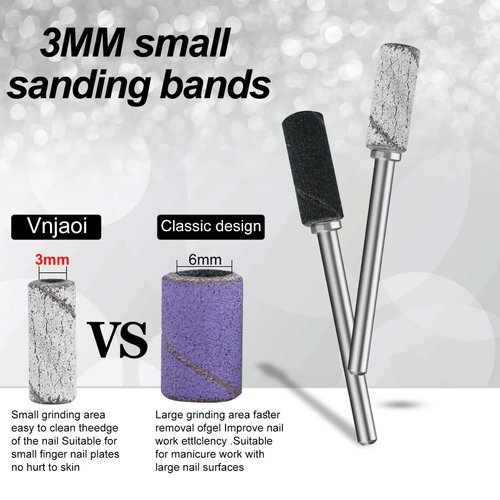 Vnjaoi 80 Pcs 3mm Small Sanding Bands with 2Pcs Small Mandrel Bit for Nail Drill, 150# 240# Grit Upgrade Design Mini Nail Sanding Bands for Acrylic Nails Gel Removing Shaping, Manicure Nail Salon Use