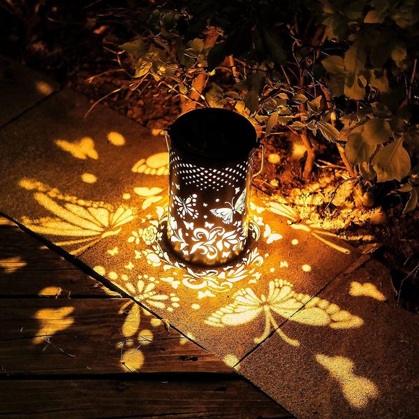 Vcdsoy Solar Lanterns Butterfly Lights Outdoor Decor Hanging Lantern,Hollowed-Out Metal Decor,Gifts for Mom Women Grandma,Waterproof Metal LED Butterfly Light Decorative Garden,Yard,Patio,Lawn,Pathway