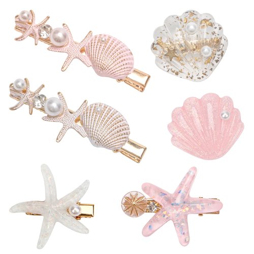 6 Pieces Starfish Hair Clip Set, Catcan Seashell Hair Clip Beach Hair Clips Princess Seashell Hair Accessories for Women Hairstyle Tool Supplies