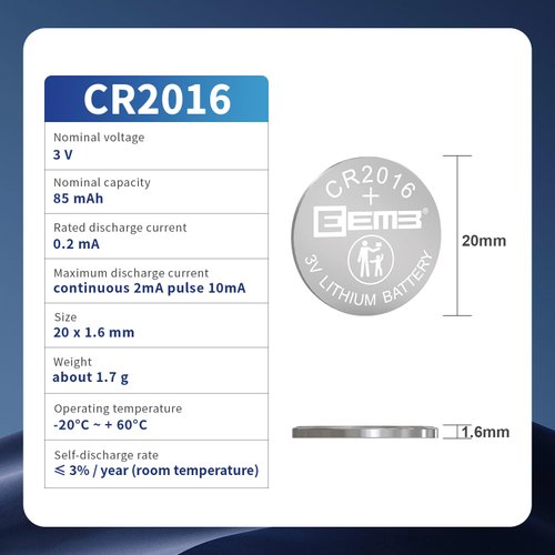 EEMB 5 PACK CR2016 Battery 3V Lithium Battery Button Coin Cell Batteries 2016 Battery ECR2016 DL2016 LM2016 for car key FOBs, Watches, Calculators, Garage Door Openers, Toys, LED Lights, Games Console