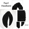 Jaciya Pearl Headband for Girls Wide Knotted Headband for Women Beaded Black Headband Knot Turban Hair Accessories