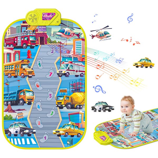 ELX Baby Musical Mat with Construction Vehicle Sound, Floor Step on Piano Mat Toys for Toddlers 3+ Early Education Touch Blanket