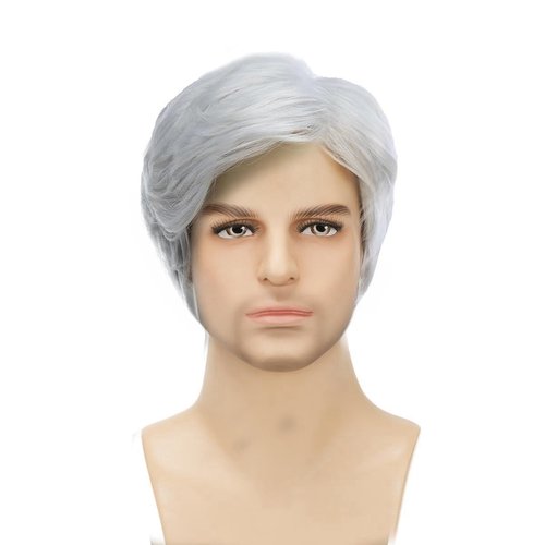 Sabosi Men's White Wigs Short Wigs Natural Looking Heat Resistant Synthetic Hair with Adjustable Cap 180g