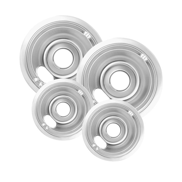 COZZIVITA 4-Piece Drip Pans Set - Compatible with GE Stoves - Chrome Finish Electric Stove Burner Drip Pans - 2 x 6inch, 2 x 8inch Stove Drip Pans - GE Stove Drip