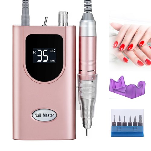 Delanie Electric Nail Drill Machine 35000RPM, Portable Nail Drill Rechargeable with 6 Drill Bits, Nail Drills for Acrylic Nails Professional E File Nail Machine Drill Professional (Pink)