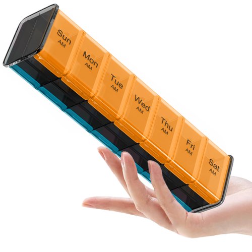 Extra Large Pill Organizer - XXL Vitamin Holder for Weekly Supplements - Double Sided Pill Box 7 Day with Big AM PM Compartments Huge Daily Medicine Dispenser 2 Times a Day Reliable and Easy-to-Use