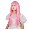 WAVELNM Pink Wigs for Kids Light Pink Wig with Bangs for Child Girls Rouge Pink Long Straight Wig Kids Synthetic Wigs with Wig Cap