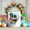 Skull Tropical Island Design Ceramic Mug, 11oz Coffee Cup for Beach Lovers, Unique Summer Vacation Gift, Ocean Sunset and Palm Tree Theme Mug for Office, Home, Reusable Eco-Friendly Tea Cup for Hot