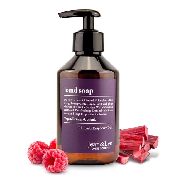 Moisturizing Liquid Hand Soap by Jean&Len with Rhubarb Raspberry scent, for soft and clean hands, silicone and paraben free with natural ingredients, vegan, 8.4 Fl. Oz.