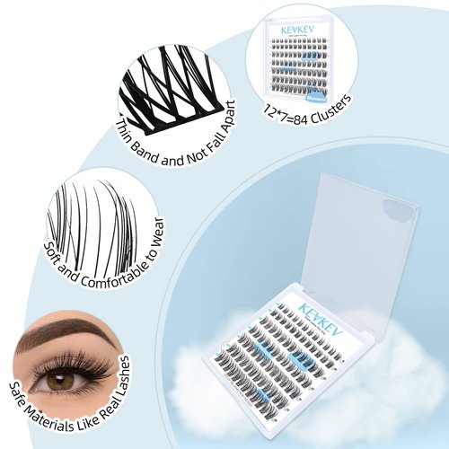 Lash Clusters 84 Pcs Cluster Lashes Eyelash Clusters DIY Cluster Eyelash Extensions Individual Lashes Thin Band & Soft(Monsoon,D-8-16mix)