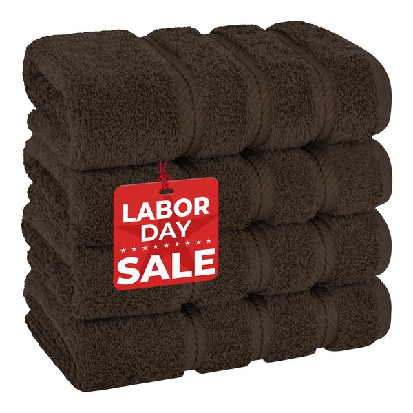 American Soft Linen Luxury Hand Towels for Bathroom, 100% Cotton Turkish 4 Piece Hand Towel Set, 600 GSM Hand Face Towels for Kitchen, Brown Hand Towels