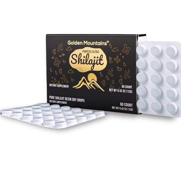 Siberian Green Premium Pure Shilajit Dry Drops Altai Golden Mountains - 60 Count (200 mg) Authentic Safety & Quality Certificate - US Lab Tested Fulvic Acid