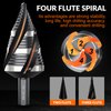THINKWORK Four Spiral Flute Step Drill Bit Set, 5 Pcs HSS Step Drill Bits (1/8"-1-3/8") Unibit Step Drill Bit, 1/4" and 3/8" Shank Step Bits for Aluminum, Wood, Plastic, Metal