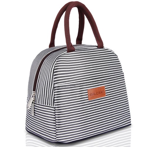 BALORAY Lunch Bag for Women Men Insulated Lunch Box for Adult Reusable Lunch Tote Bag for Work, Picnic or Travel(Black White Stripes)