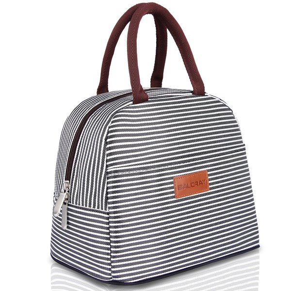 BALORAY Lunch Bag for Women Men Insulated Lunch Box for Adult Reusable Lunch Tote Bag for Work, Picnic or Travel(Black White Stripes)