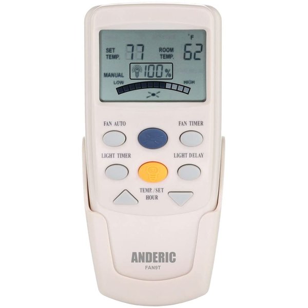 Anderic Replacement FAN-9T with Fan Timer Key Thermostatic Remote Control for Hampton Bay Ceiling Fans - FAN9T (FCC ID: L3HFAN9T, PN: FAN9T)