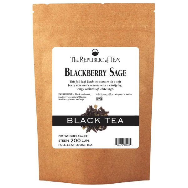 The Republic of Tea Blackberry Sage Full-Leaf Loose Black Tea, 1 Pound Bag | Steeps 200 Cups
