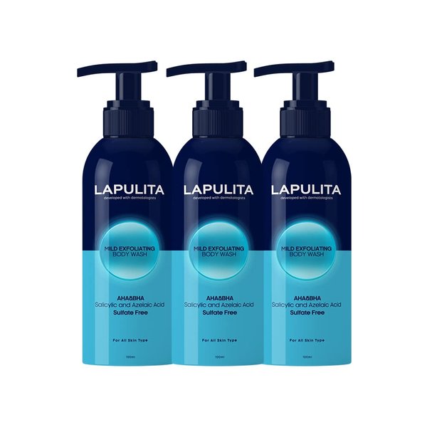 LaPulita Body Acne Removing Shower Gel, Acne Pimple Treatment, All-Natural Acne treatment gel, Mild Exfoliating Body Wash, 450 mL - 15.21 Oz (Pack of 3)