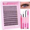 JIMIRE Natural Lash Extension Kit Wispy 9-12MM Lash Clusters Kit C Curl Eyelash Extensions Kit with Lash Bond and Seal Tweezers Cluster Eyelash Extensions 144Pcs for Beginners Friendly