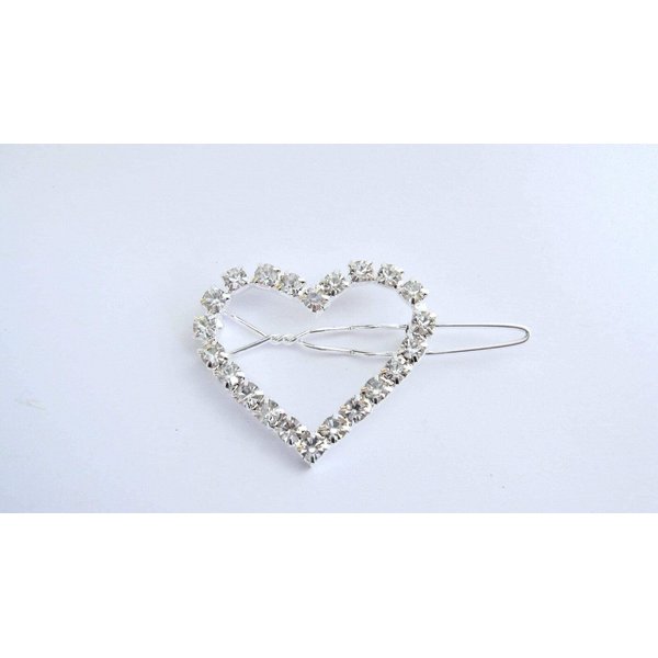 Generic Extra small silver heart crystal hair pin clip barrette for fine thin hair