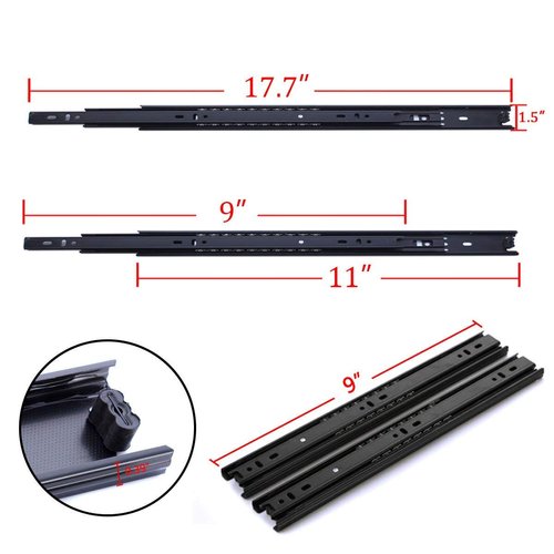 Drawer Slides 9 Inch Ball Bearing Full Extension 3 Section Slide Track Mounting Drawer Runners Slider for Cabinet Home Furniture, 2 Pack (Black 9 Inch)