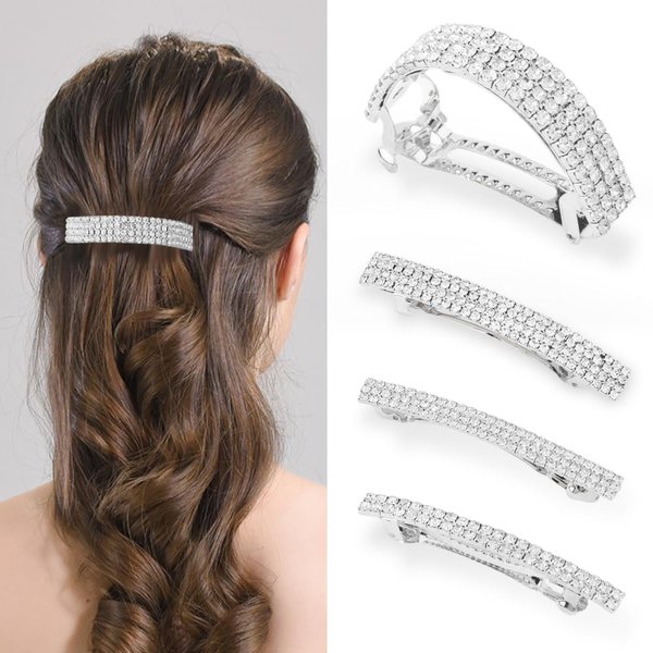 Ahoney 4 Pieces Rhinestone Hair Clips Small Hair Barrettes for Women Glitter Sparkly Metal Spring Hair Accessories Crystal Ponytail Holders Side Clips for Women (Silver)