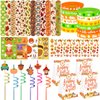 Erweicet Fall Party Favors 72 PCS Autumn Slap Bracelet DIY Stickers Plastic Straws Silicone Bracelets Tattoo Stickers Gift Bags for Kids Fall Harvest Party Classroom Rewards Goodie Bag Filler