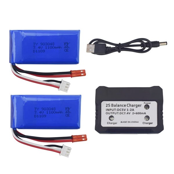 sea jump 2PCS 7.4V 1100mah Lithium Battery+2in1 Converter Charger for WLtoys A949 A959 A969 A979 S989 V912 T23 T55 F45 A320 A321 RC Car Remote Control Unmanned Lithium Battery