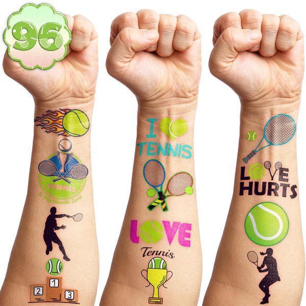 Tennis Temporary Tattoos Sport Stickers for Kids Themed Birthday Party Supplies Favors Decorations Tennis Ball Racket Cute 96PCS Tattoos Funny for Kids Boys Teens School Classroom Rewards Gifts Ideal