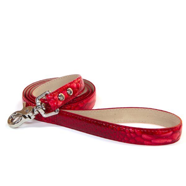 Bluemax Genuine Leather Patent Snake Dog Leash, 3/4-Inch by 4-Feet, Red