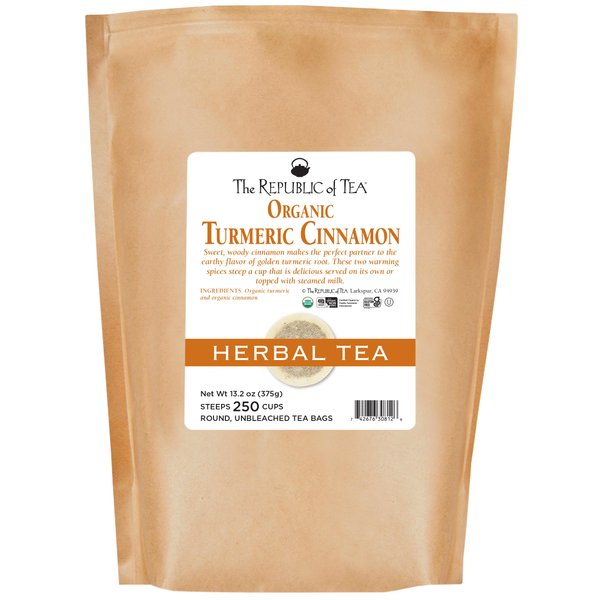 The Republic Of Tea Biodynamic Turmeric Cinnamon Herbal Tea, 250 Tea Bags, Premium 100% Biodynamic Blend