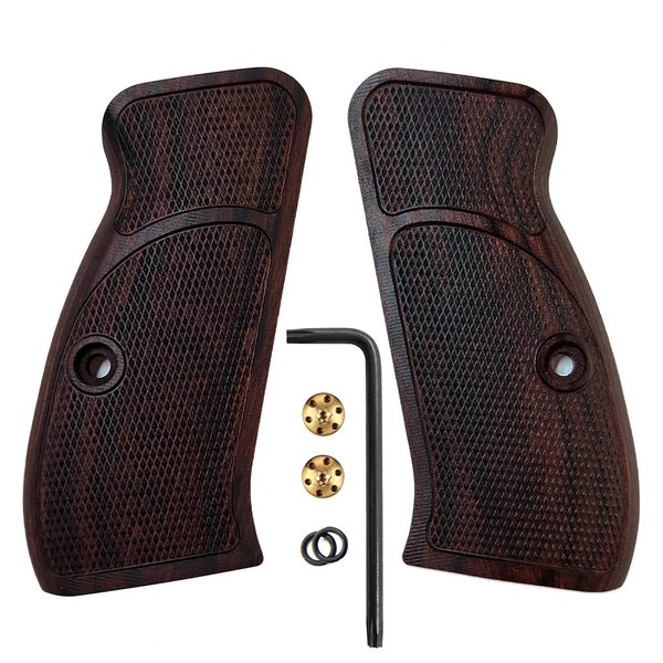 Cool Hand Wood Grips for CZ 75/85 Compact, CZ P-01, P100, C100, T100, PCR, CZ 75 D, Gun Grips Screws Included, Checker Diamond Cut Texture, Brown