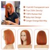 250% Density Ginger Bob Wig Human Hair 14 Inch Straight 13x4 Ginger Orange Lace Front Wigs Human Hair Pre Plucked with Baby Hair Straight Glueless Wigs Human Hair Bob Wigs for Black Women #350