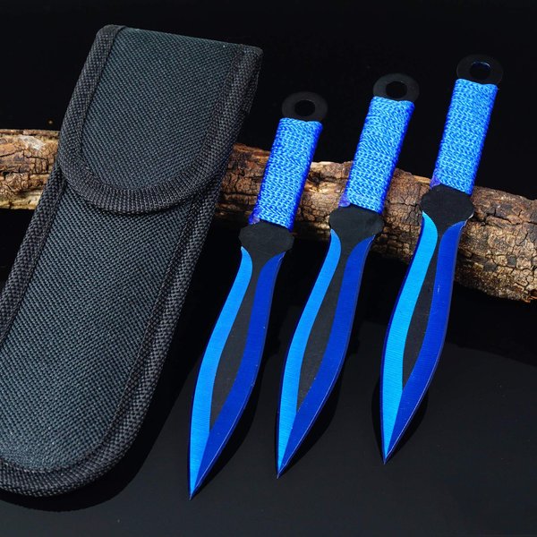 KCCEDGE BEST CUTLERY SOURCE Tactical Knife Survival Knife Hunting Knife 6.5" Throwing Knives Set Fixed Blade Knife Razor Sharp Edge Camping Accessories Survival Kit Tactical Gear 73987 (Blue)