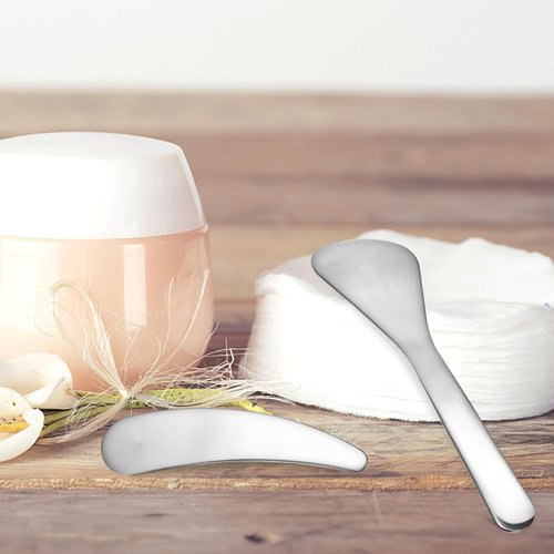 BEOSOFLOY Mini Metal Cosmetic Spatula 2pcs Stainless Steel Spatula Reusable Facial Applicator Cosmetic Spatula for Cream Lotions Moisturizers Wash-Off Masks