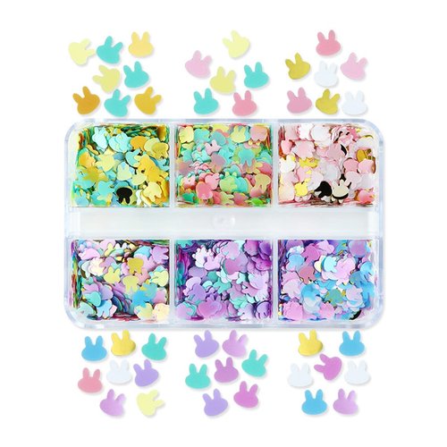 Bunny Nail Art Glitter Sequin Nail Art Supplies Easter Nail 3D Holographic Rabbit Flake Sparky Metallic Bunny Shaped Design Easter Day Decoration DIY Accessories for Women Girl