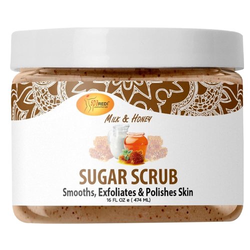 SPA REDI - Sugar Body Scrub, Milk and Honey, 16 Oz, Exfoliating, Moisturizing, Hydrating and Nourishing, Glow, Polish, Smooth and Fresh Skin - Body Exfoliator