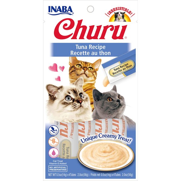 INABA Churu Lickable Purée Natural Cat Treats (Tuna Recipe, 4 Tubes)