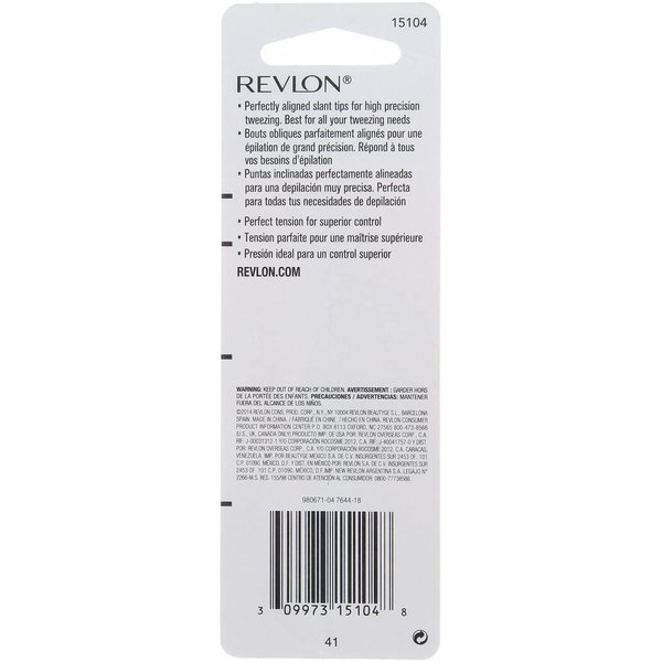 Revlon Eyebrow Hair Removal Tweezer, Designer Collection, High Precision Tweezers for Men, Women & Kids, Stainless Steel (Style/Color May Vary) (Pack of 1)